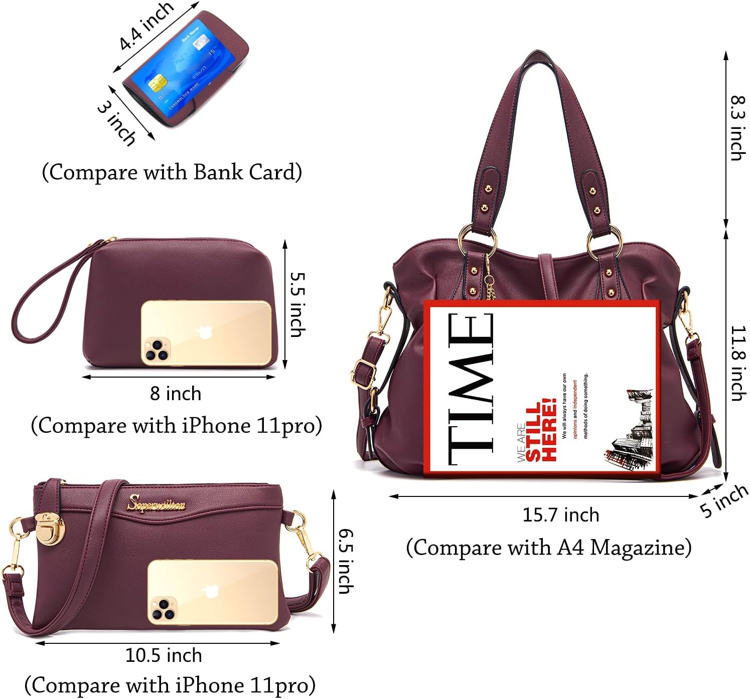 Soperwillton Fashion Handbag for Women Shoulder Bag Top Handle Satchel Hobo Tote Bag Purse Set 4pcs - Image 5