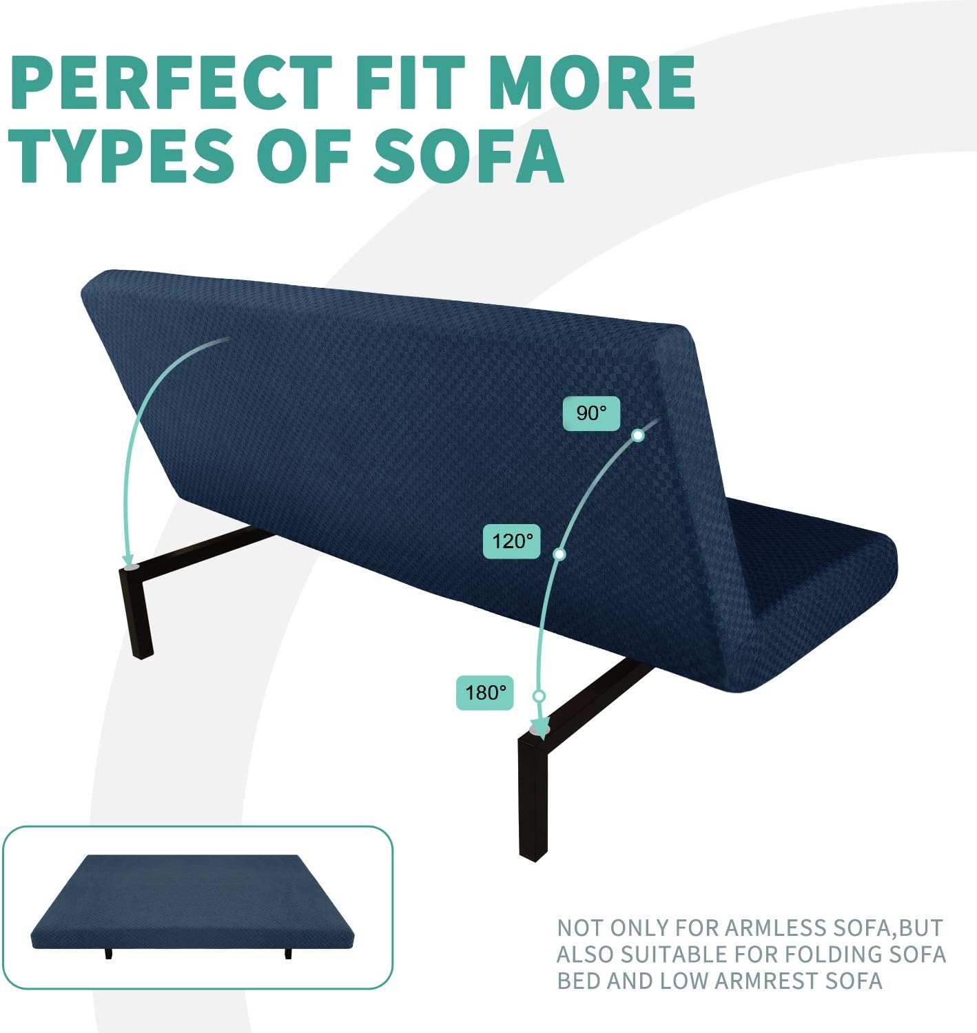 YEMYHOM Futon Cover Latest Jacquard Design High Stretch Armless Sofa Bed Slipcover Anti-Slip Furniture Protector with Elastic Bottom (Futon, Navy)