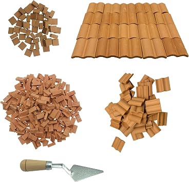 Cayway 150 PCS Mini Red Wall 50 PCS Mini Red Roof Tiles Model Building with Tool Set, Scale Model Bricks 18mm Fake Tiles Model for Dollhouse Bricks Diorama Fairy