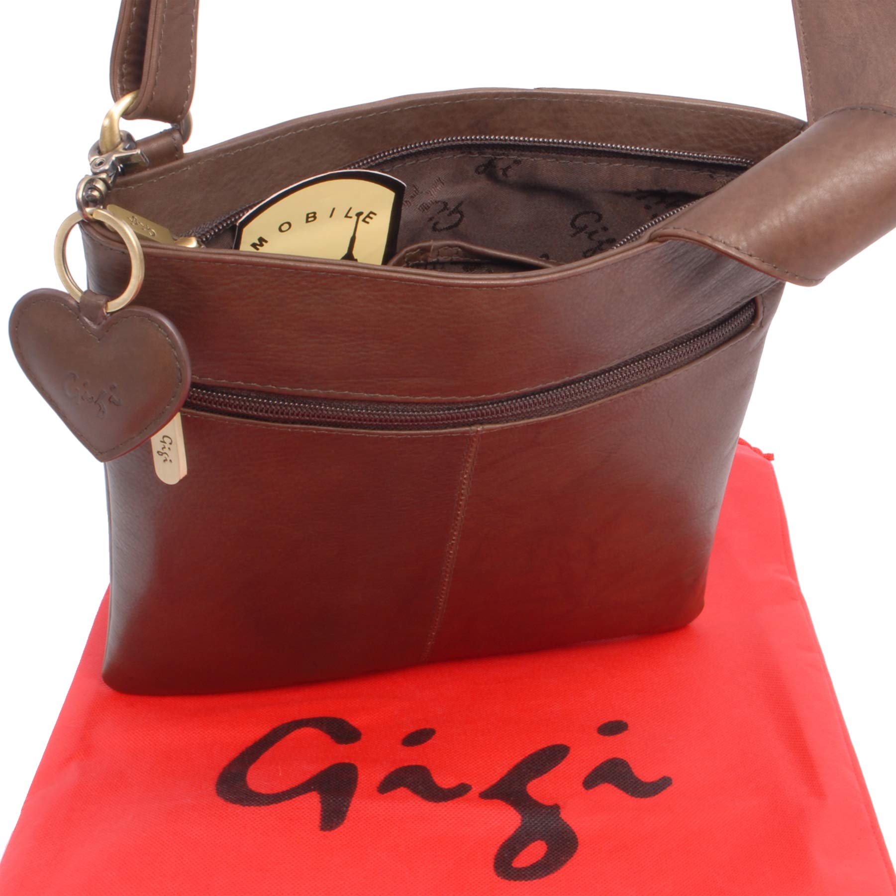 Gigi - Bolso Bandolera Pequeño de Piel Auténtica - Bolsito Cruzado para Mujer - Bolso de Mano con Correa Ajustable - Othello 2057 - Oscuro Marrón