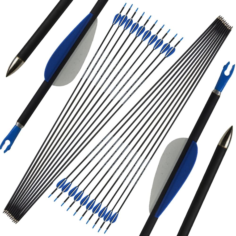 SHARROW 32 Inch Archery Carbon Arrow Archery Arrows Spine 1200 Hunting Arrows Target Practice Arrows for Compound Recurve Bow Longbow Hunting Target Shooting6/12 Pack
