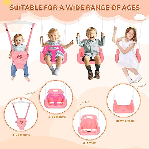 Miniatura 3 de Juego de columpios 4 en 1 para niños pequeños y saltadores y gorilas, juego de columpio para bebé resistente con soporte de metal plegable para