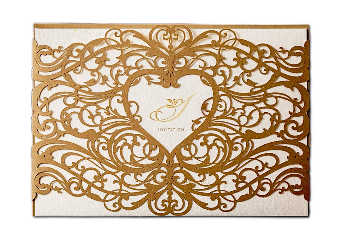 Wishmade 50 Gold Laser Cut Wedding Invitations Cardstock Kit Envelope |  Desertcart Seychelles, image size:1100x800