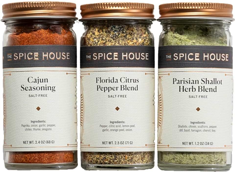 Spice House - No Salt Variety Set - 3 Count - ½ Cup Each - Sealed Display Jars - The Freshest Seasonings Including Cajun and Citrus Pepper - Perfect For The No Salt Cook