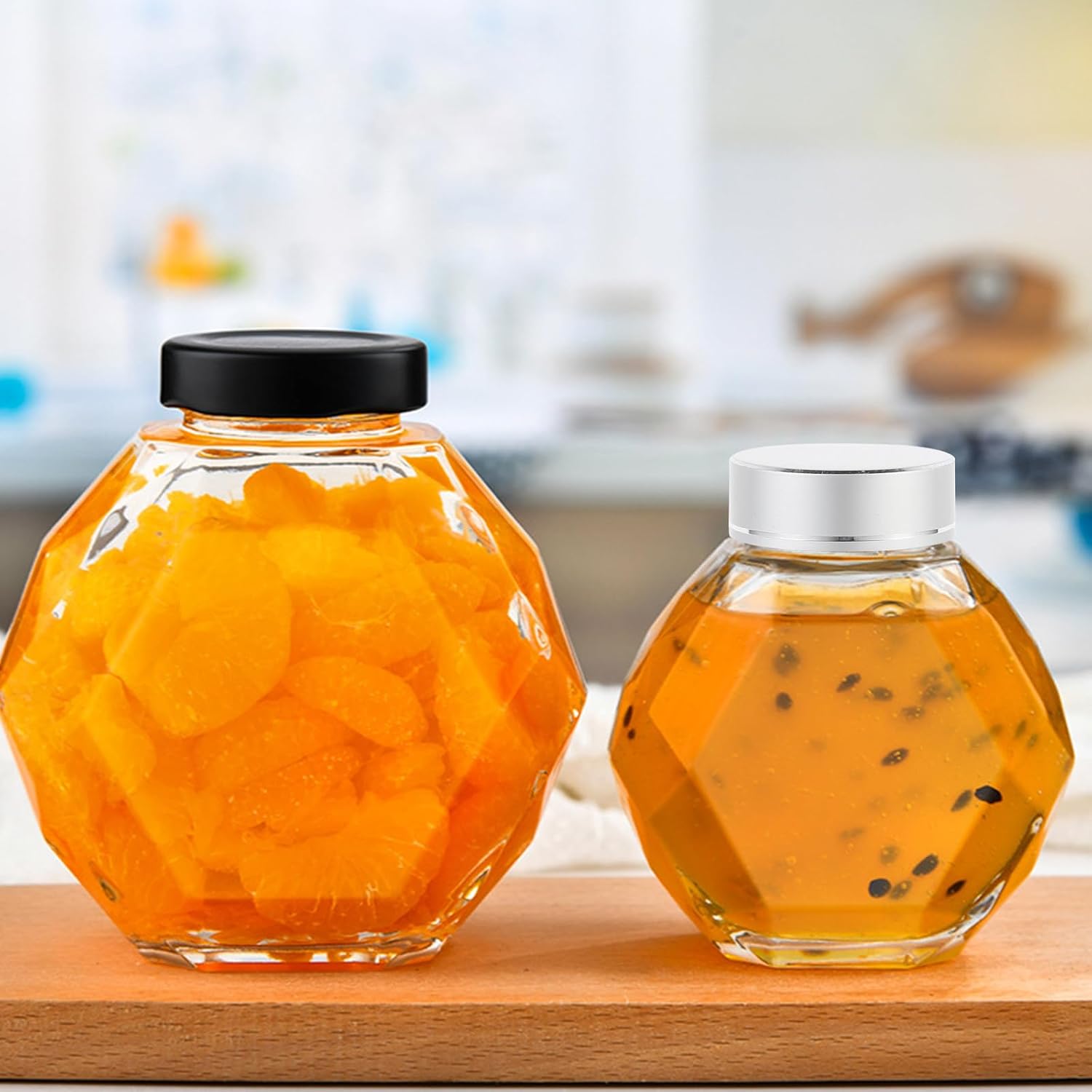 OSALADI 2pcs 380ml Glass Honey Jars with Lids, Kitchen Food Storage Containers for Home Use, Airtight Sealing Glass Bottles for Bee Honey and Sauce Preservation