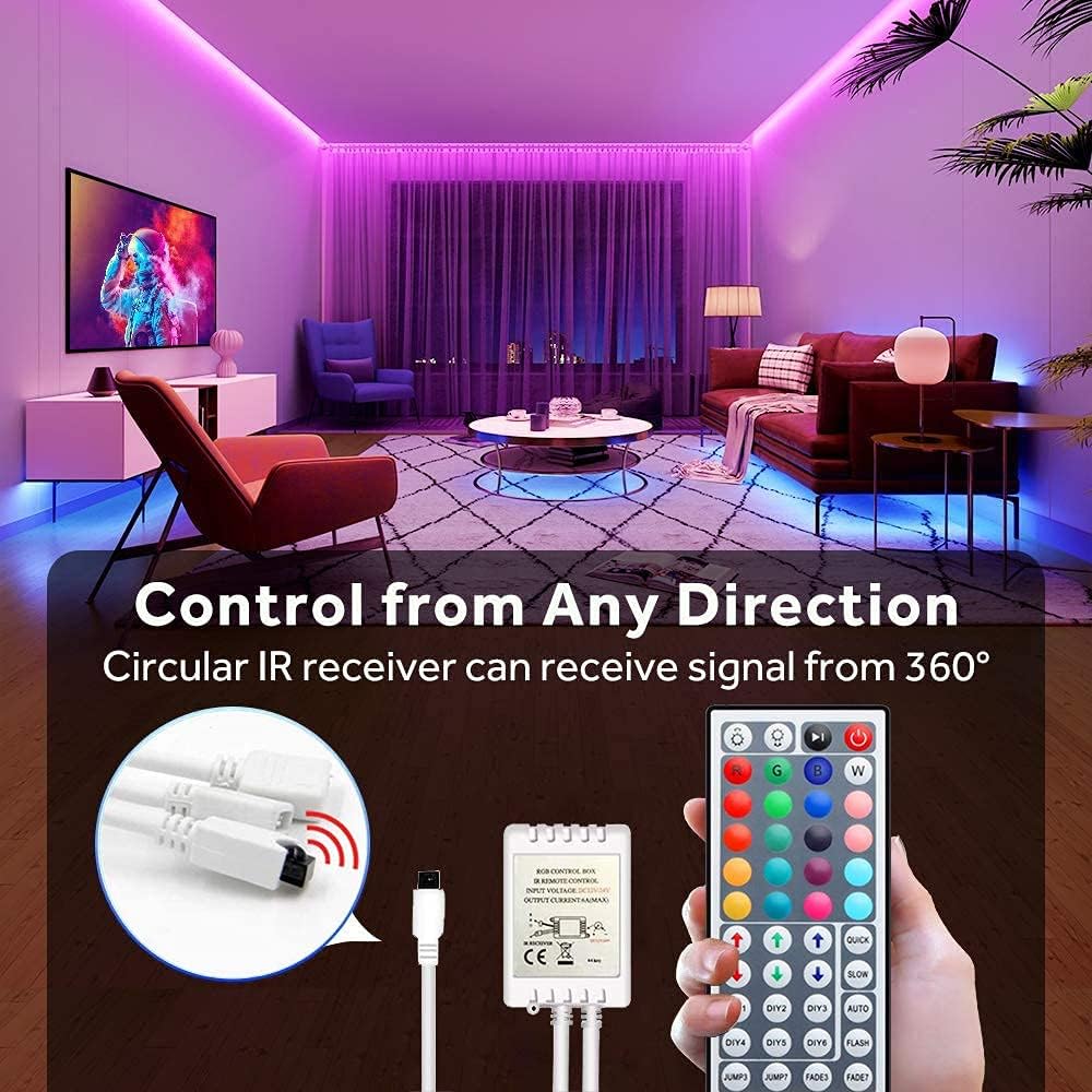 Led Strip Lights 32.8FT/10M, Color Changing Light Strip with 44-Keys Remote, 600LEDs Bright RGB LED Lights, DIY Color Options Tape Lights, Power Supply Led Lights for Bedroom Home Kitchen Decoration…