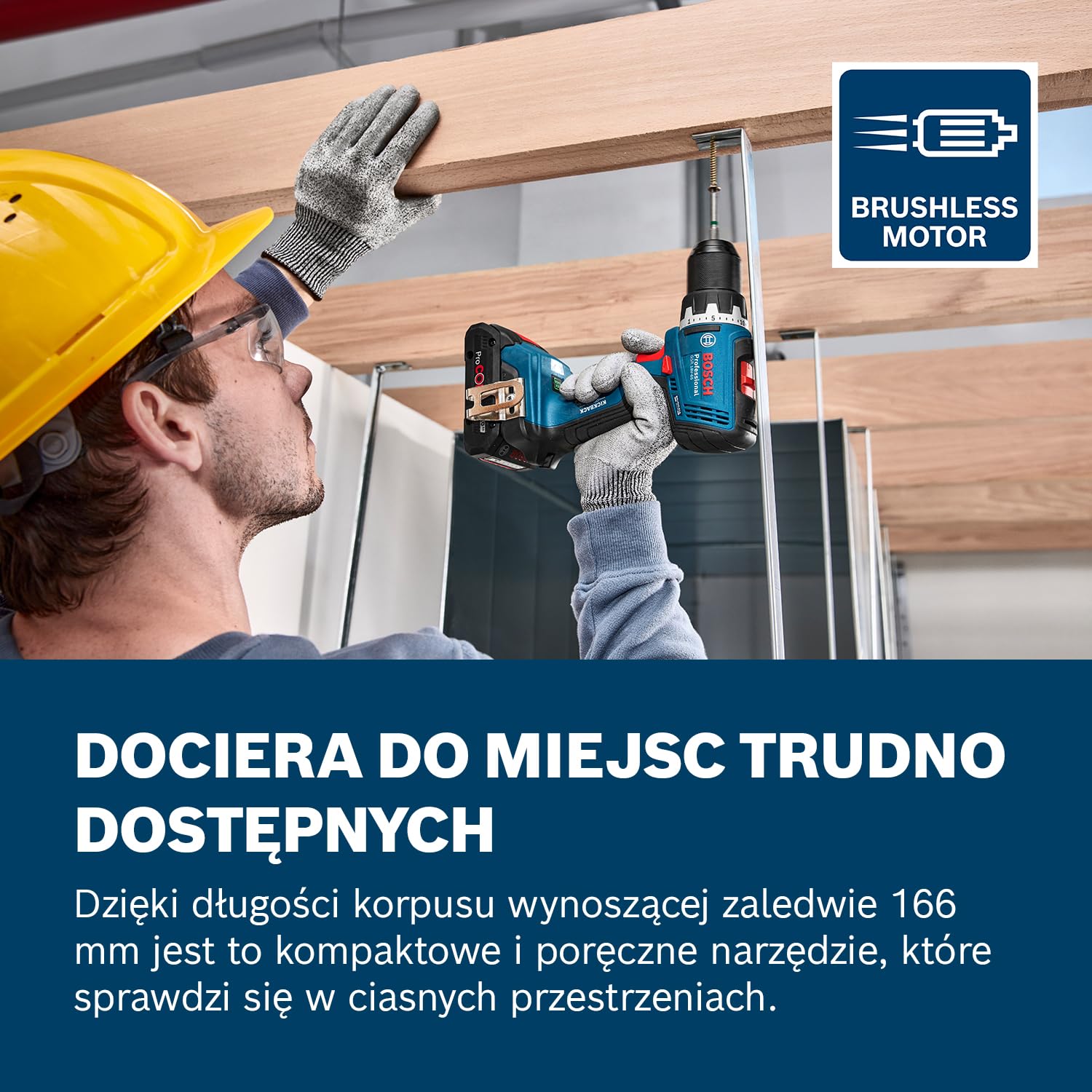 Bosch Professional 18 V firmy Bosch: wiertarko-wkrętarka akumulatorowa GSR 18V-65 (silnik bezszczotkowy, długość korpus 166 mm)