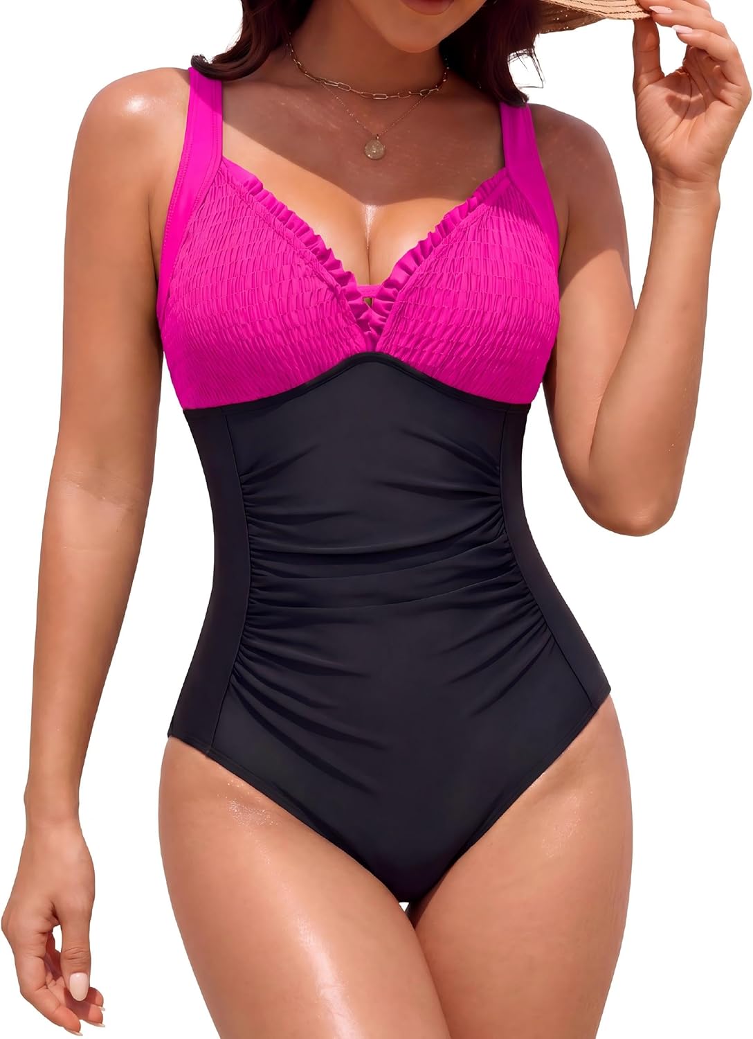 BMJL Womens One Piece Swimsuits Tummy Control Bathing Suits Ruffled Vintage Cute Swimwear Slimming Swim Suits