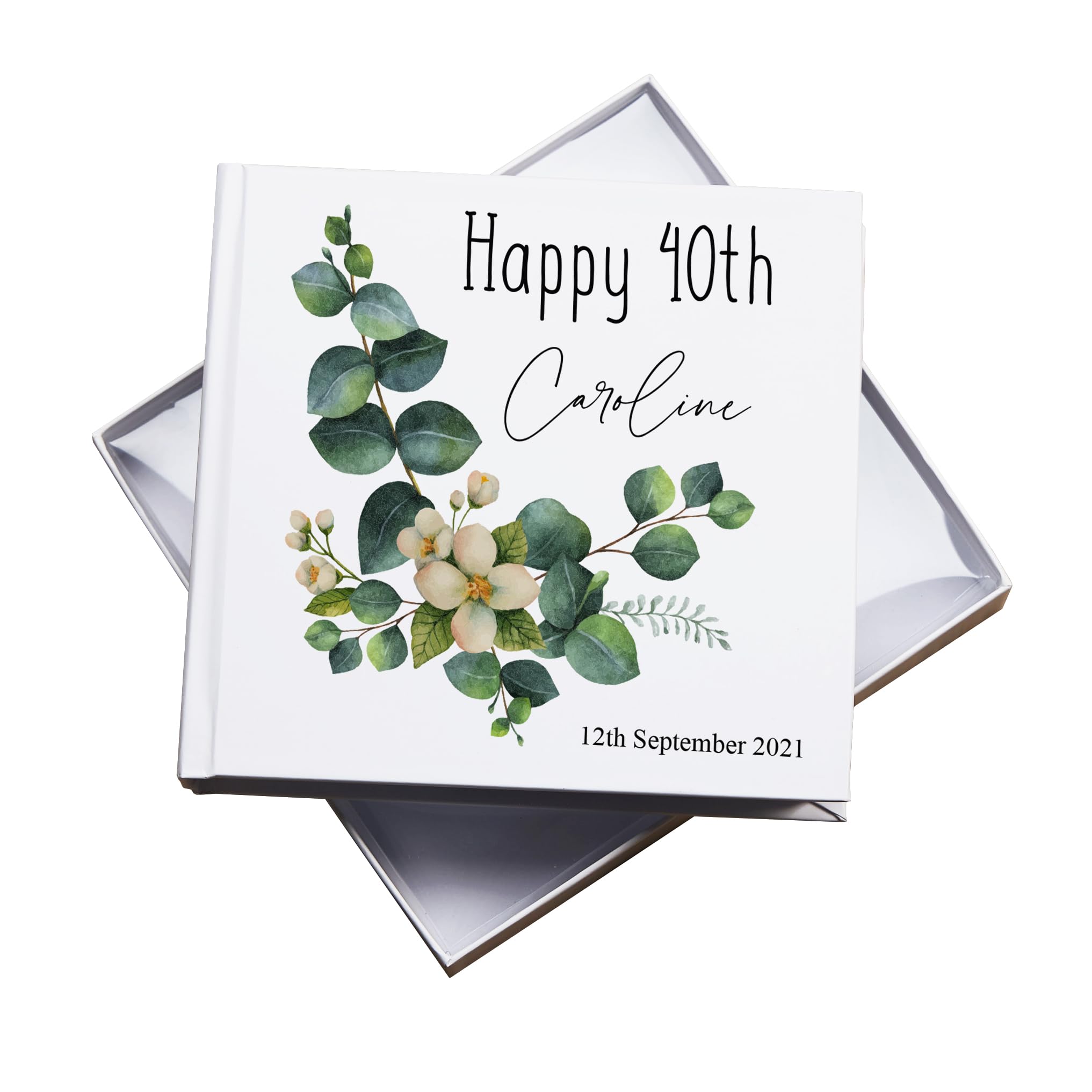 Ukgiftstoreonline White Personalised Any Age Birthday Photo Album With Eucalyptus Design 18Th, 21St, 30Th, 40Th, 50Th, 60Th