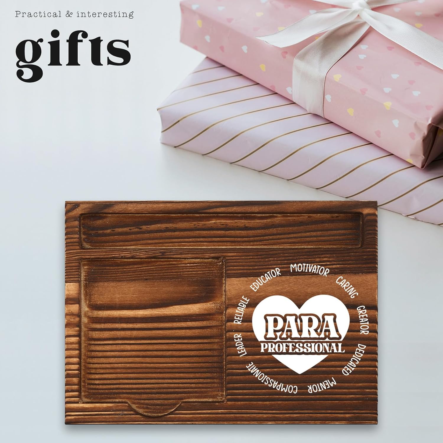 Paraprofessional Thank You Gift, Rustic Wooden Pencil Note Holder Appreciation for Teacher Aides Classroom Office, Leaving Birthday Farewell Retirement Congratulations Recognition Gifts MT10