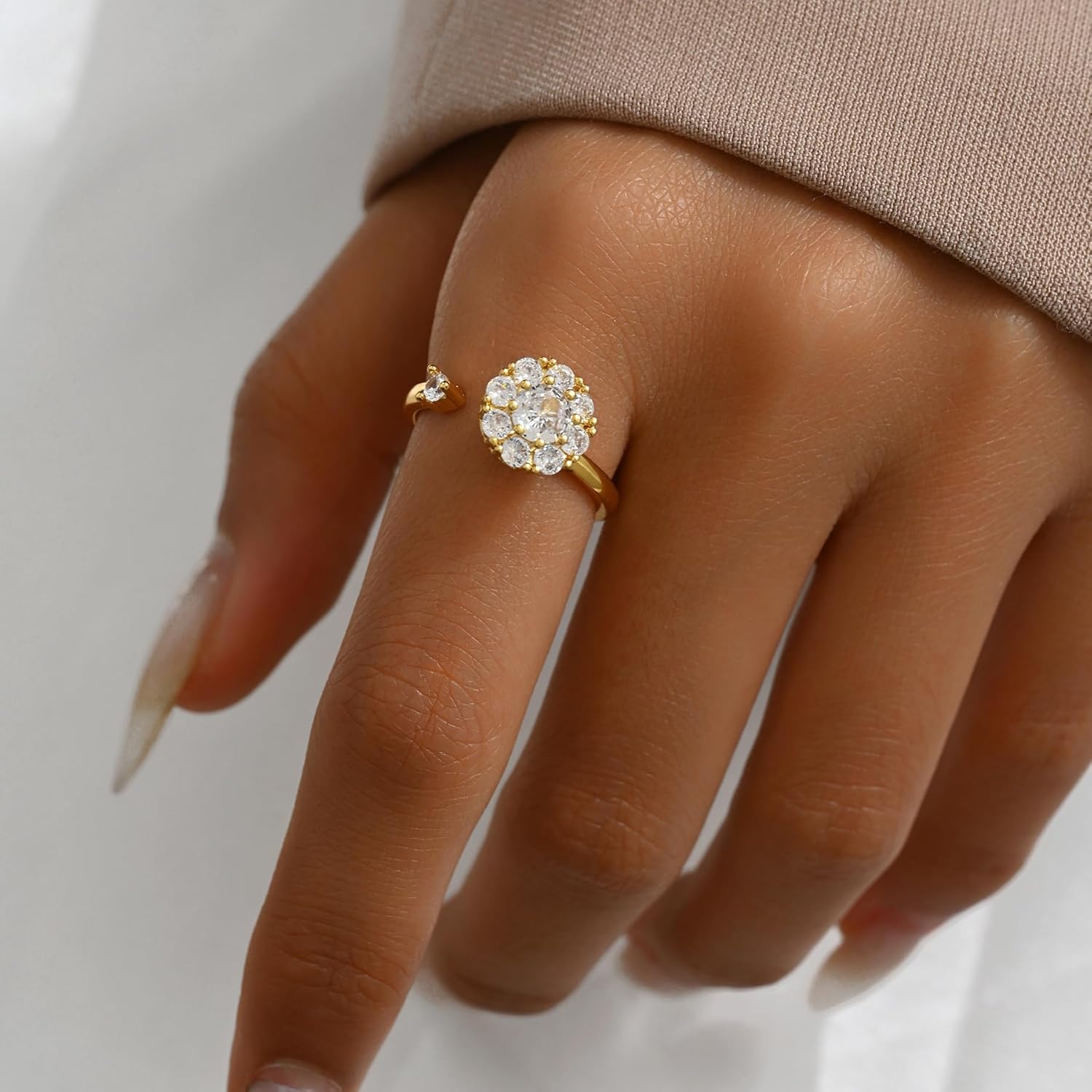 Gold Rings for Women Evil Eye Flower Open Anti Anxiety Spinner Ring Adjustable Fidget Rings Jewelry Christmas Gifts - Image 3