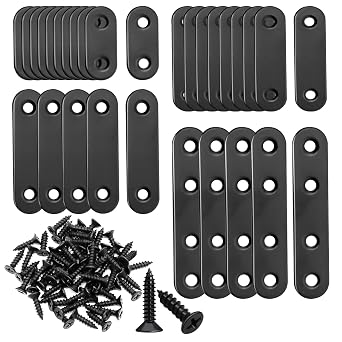 mankk 86PCS Black Straight Flat Metal Bracket Mending Plates Stainless Steel Flat Brace Brackets Fixed Connecting Plate for Wood Repair Fixing
