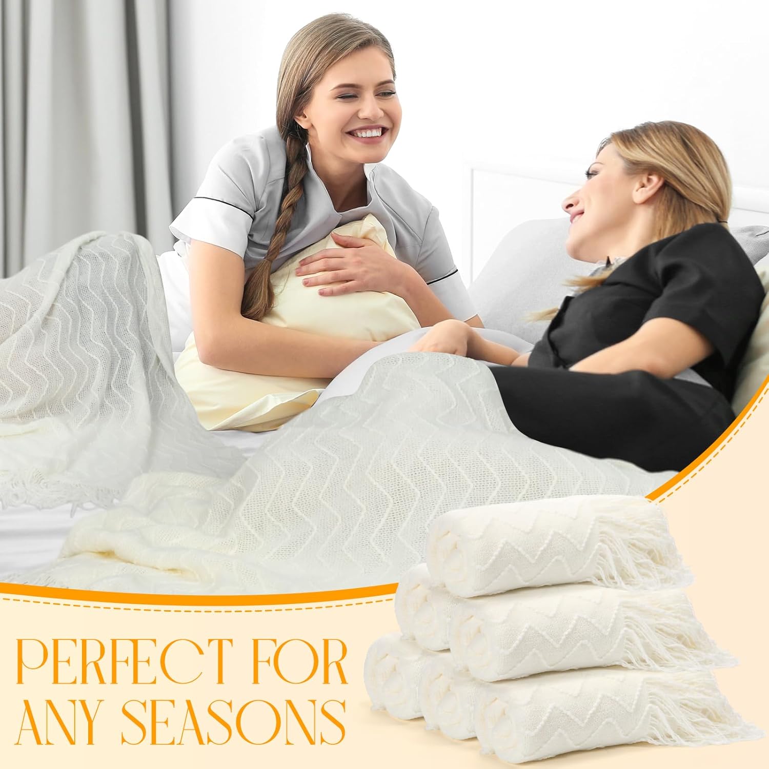 Buryeah 6 Pack Boho Knitted Throw Blankets with Tassels 50 x 60 Inch Soft Warm Rhombus Textured Blankets Bulk for Wedding Guests Christmas Birthday Employee Teacher Appreciation Gifts (White) - Image 5