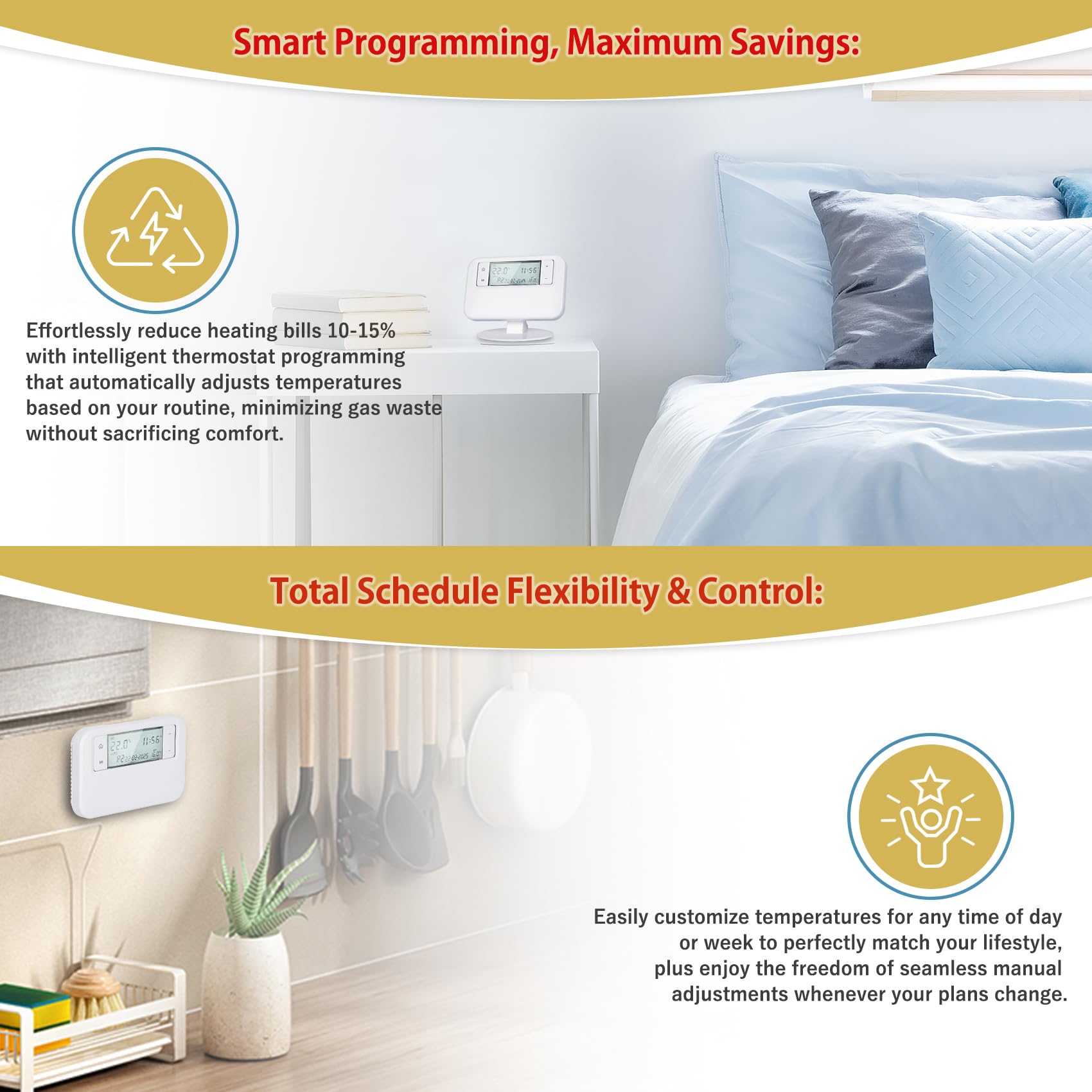 ESRTP4RF+ kabelloses, programmierbares Thermostat - Passen Sie die Innentemperatur über Programmierung an, verwalten Sie Heizsysteme intelligent und fördern Sie die Energieeffizienz