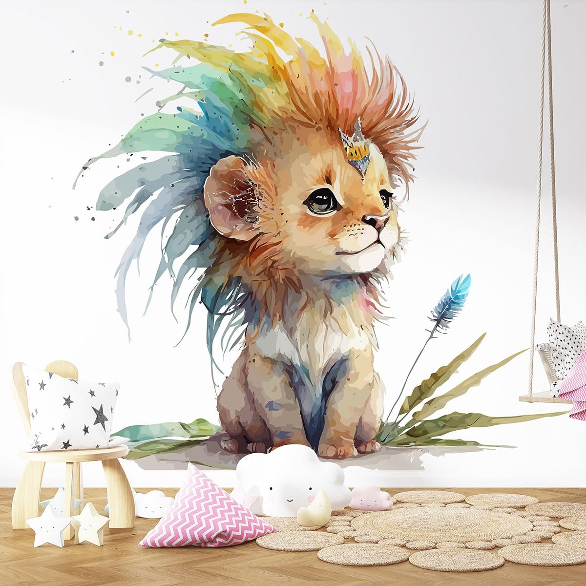 Papier peint panoramique lionceau Lumalea pour habiller un grand mur vide 390x251