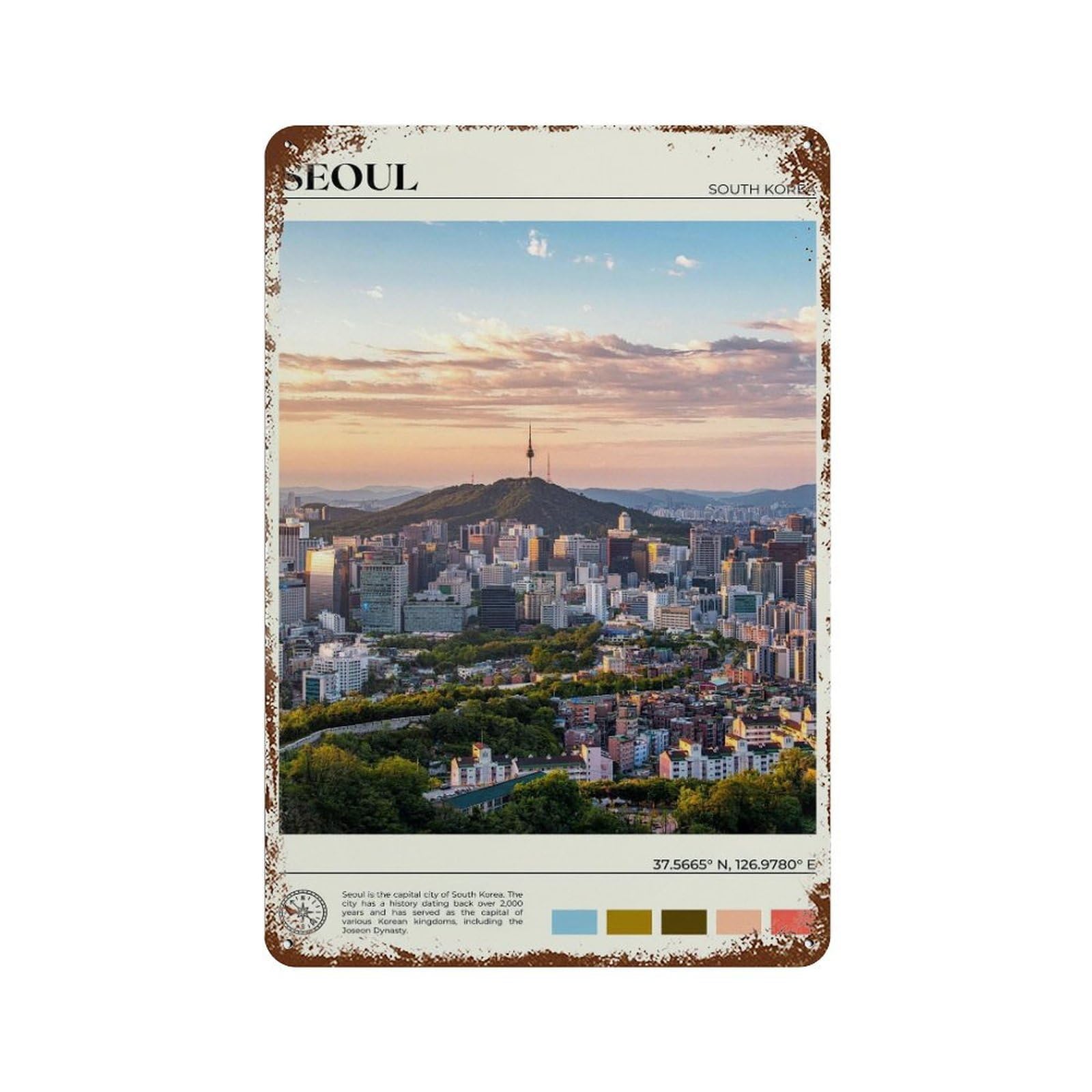 xiaoxiaoshen Real Photo Seoul Decor South Korea Wall Decor Art Metal Tin Poster Modern Home Decor Art Home Bar Shop Decorations Vintage Sign 30x20cm