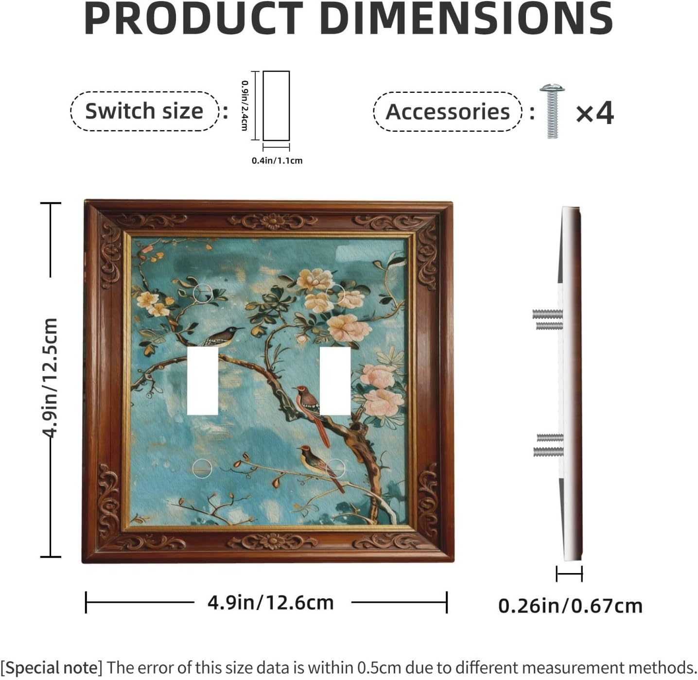 Decorative Art Light Switch Covers,Blossom Perch,2 Gang Double Toggle Wall Plate Decorative Switchcover Electrical Switchplate
