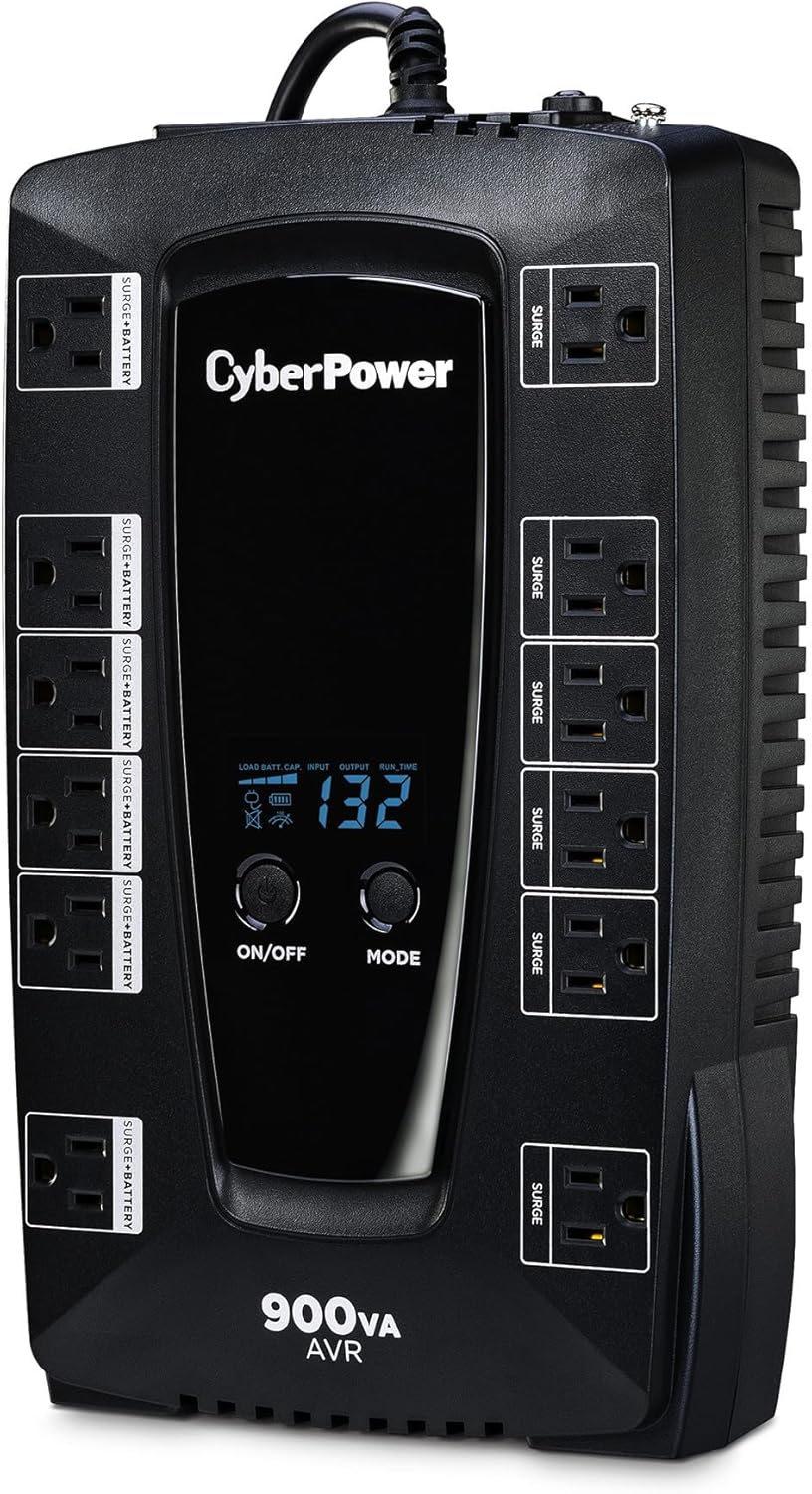 CyberPower AVRG900LCD Intelligent LCD UPS System, 900VA/480W, 12 Outlets, AVR, Compact CyberPower AVRG900LCD Intelligent LCD UPS System, 900VA/480W, 12 Outlets, AVR, Compact