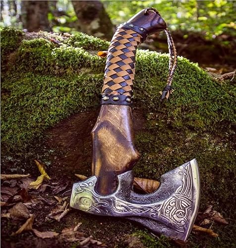 Miniatura 3 de Axe - Custom Handmade Stainless Steel Viking Axe Gorgeous style ax - Solid Wood Handle with leather sheath beautiful art on head and Handle, Battle
