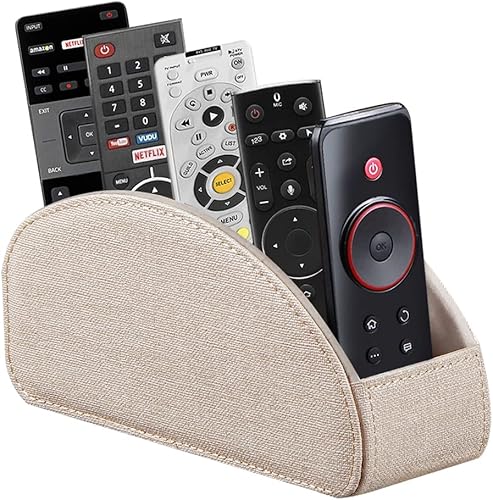 Soporte de cuero para control remoto de TV con 5 compartimentos, organizador de escritorio para almacenamiento de TV, DVD, Blu-Ray, reproductor