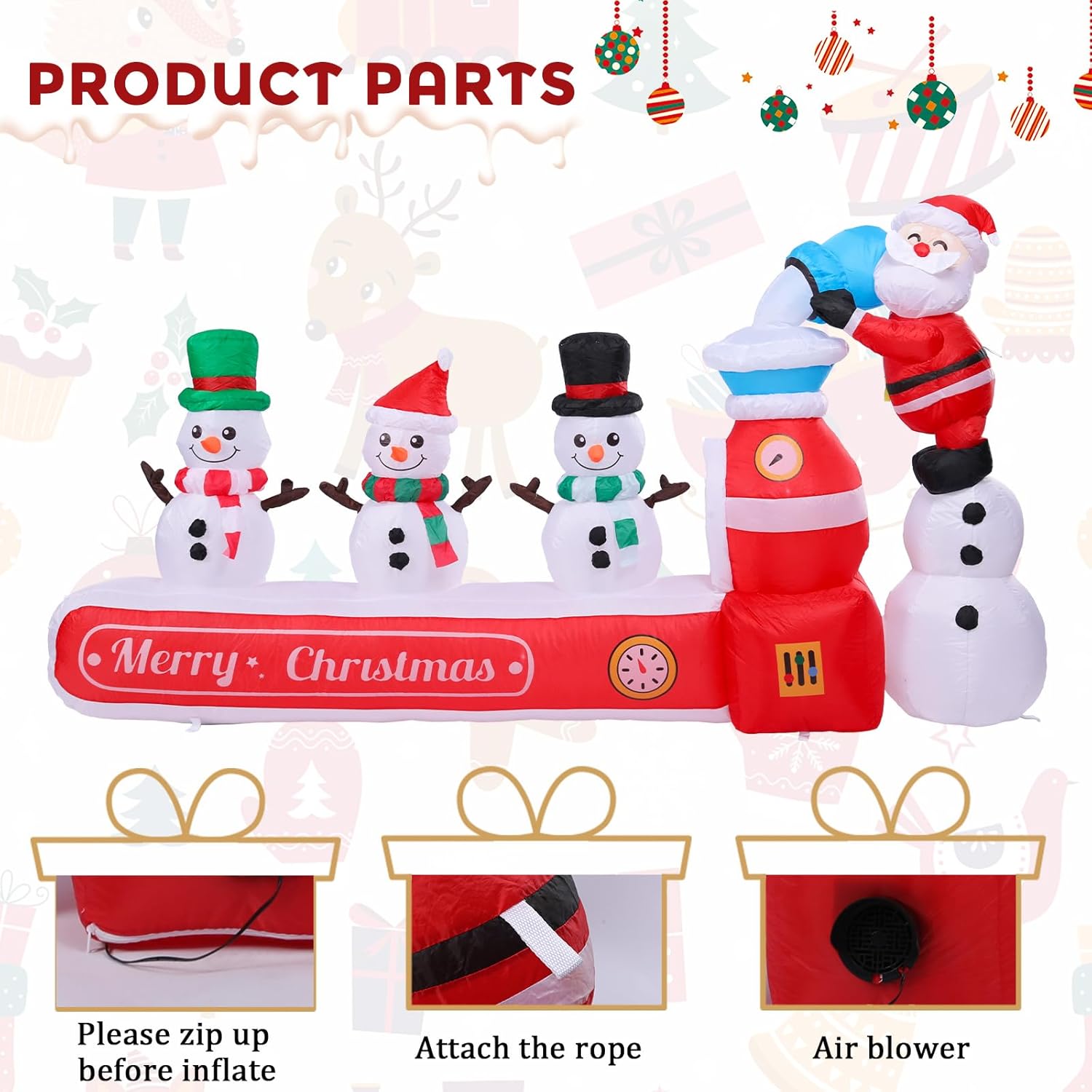 MUMTOP 7.0FT Long Christmas Inflatables Outdoor Decorations, Inflatables Santa Claus Snowman Blow up Merry Christmas Yard Decorations Built-in LED Lights for Outdoor Party Holiday Decor