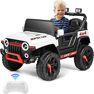 Voiture électrique pour Enfants, véhicule électrique 12 V avec télécommande 2,4 G, 2 Portes, MP3, Musique, klaxon et lumières LED (Blanc)