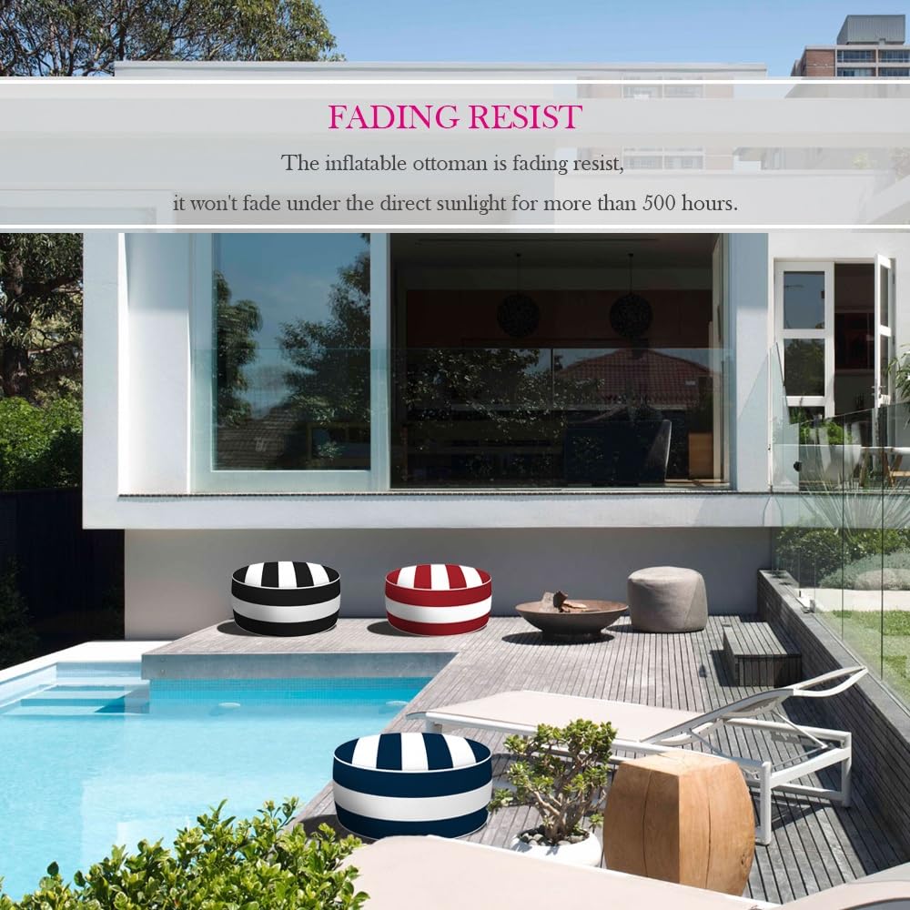 FBTS Prime Inflatable Footstool Ottoman Cover Black Stripe Round 21x9 Inch Patio Foot Stools and Ottomans Footrest Cover