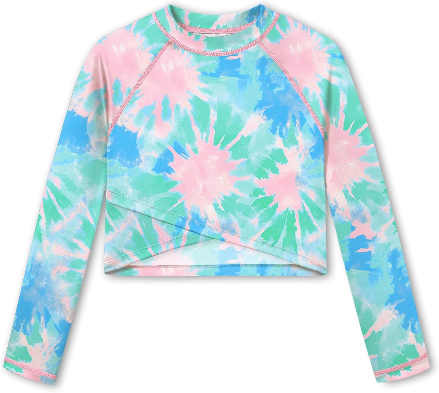 BesserBay Girls Rash Guard UPF 50+ Long Sleeve Mock Neck Crossover Hem Swim Crop Top 4-14 Years