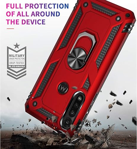 Miniatura 4 de TJS Funda compatible con Motorola Moto G Power (2020), con protector de pantalla de vidrio templado, anillo de metal, soporte magnético, soporte