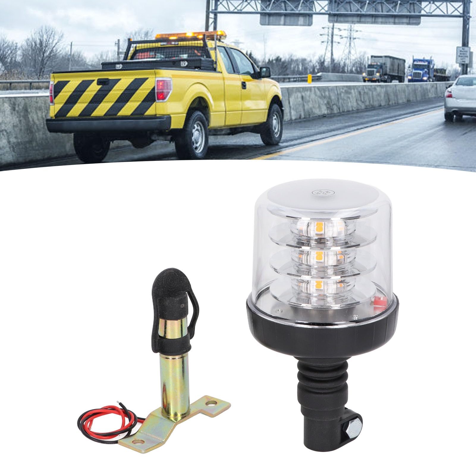 Luz LED giratoria de 54 W con rotación de 360 grados, baliza de advertencia de emergencia con 18 LED de alta potencia, CC 12–24 V, para seguridad del tráfico en obras y vehículos