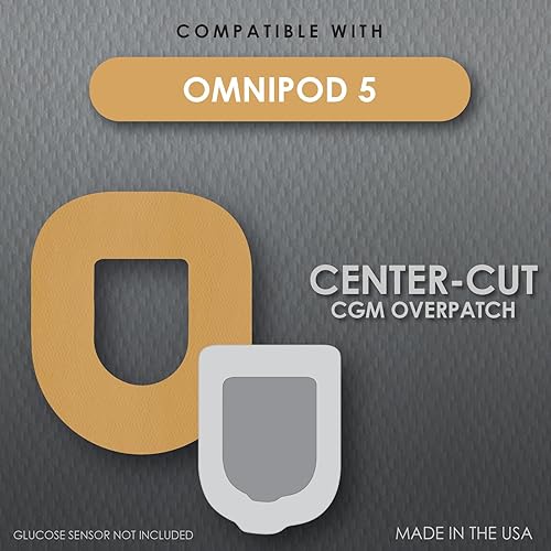 Miniatura 2 de CGM Overpatch  Omnipod 5 insulina Pod  Diseño de corte central bronceado  25 unidades  Adhesivo impermeable  Antideshilachamiento  Fácil aplicación