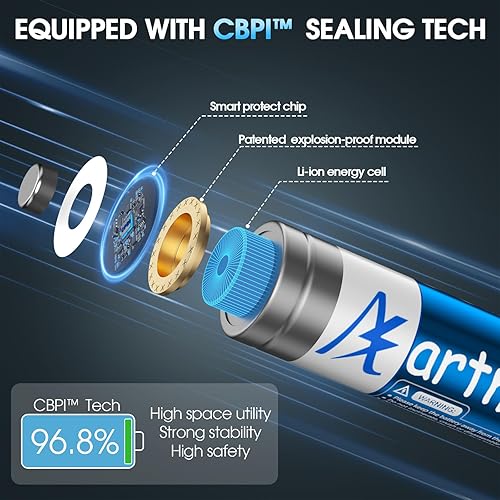 Miniatura 6 de Artman - Paquete de 8 baterías recargables AA de litio de 3600 mWh con cargador rápido, baterías de litio AA para cámara Blink al aire libre, salida