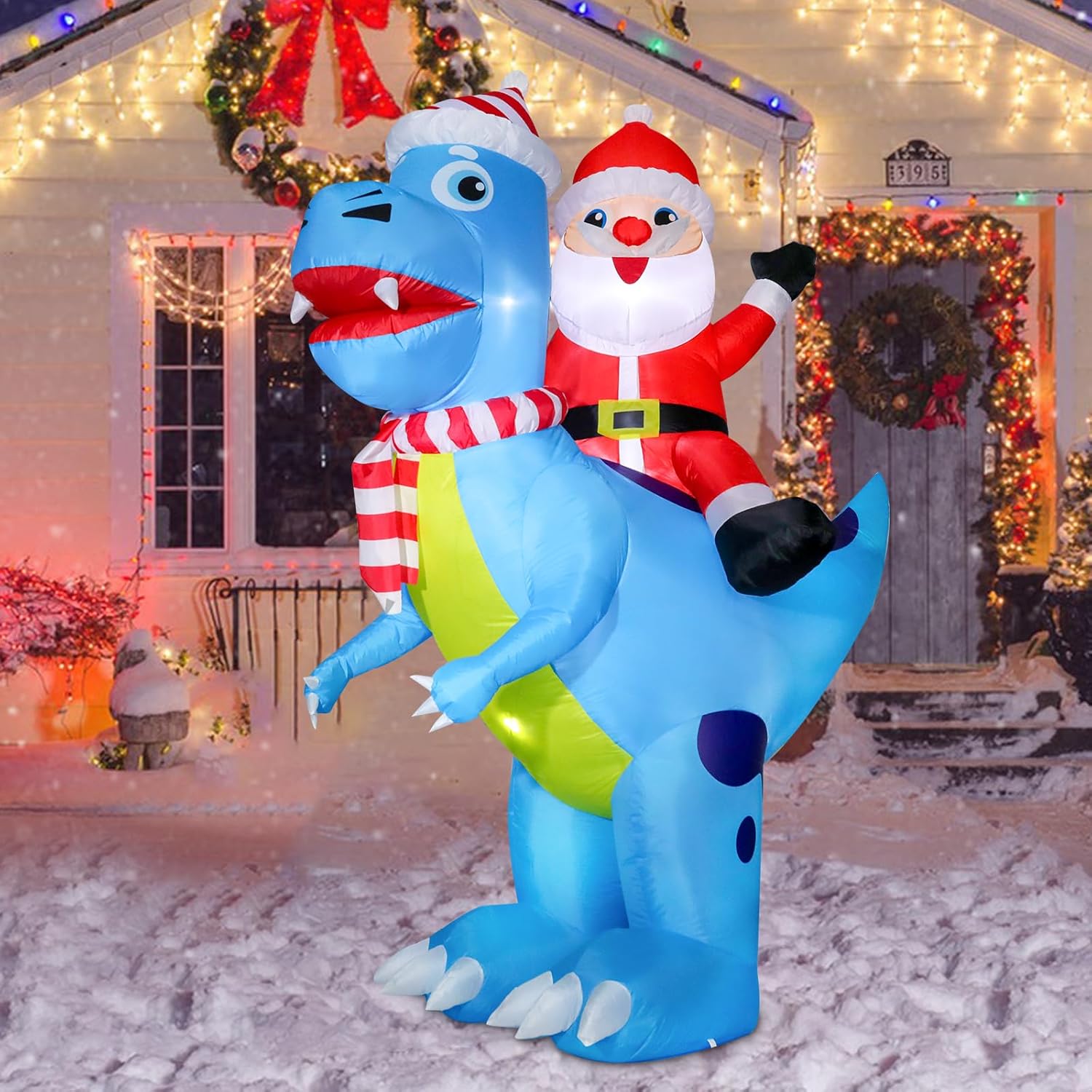 MUMTOP 8FT Dinosaur Christmas Inflatable, Christmas