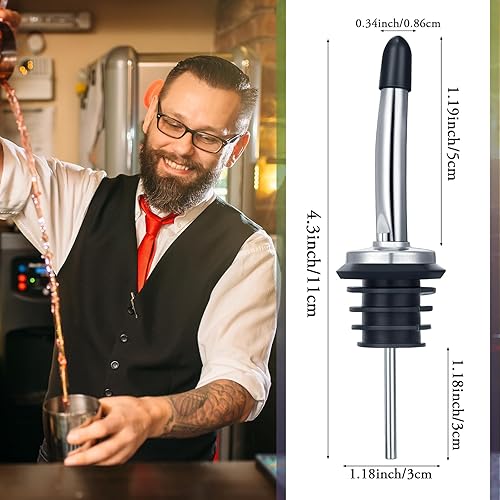 Miniatura 2 de Juego de 48 vertedores de botellas de acero inoxidable, vertedores de licor cónicos con tapas de goma para el polvo, juego de boquillas cónicas,