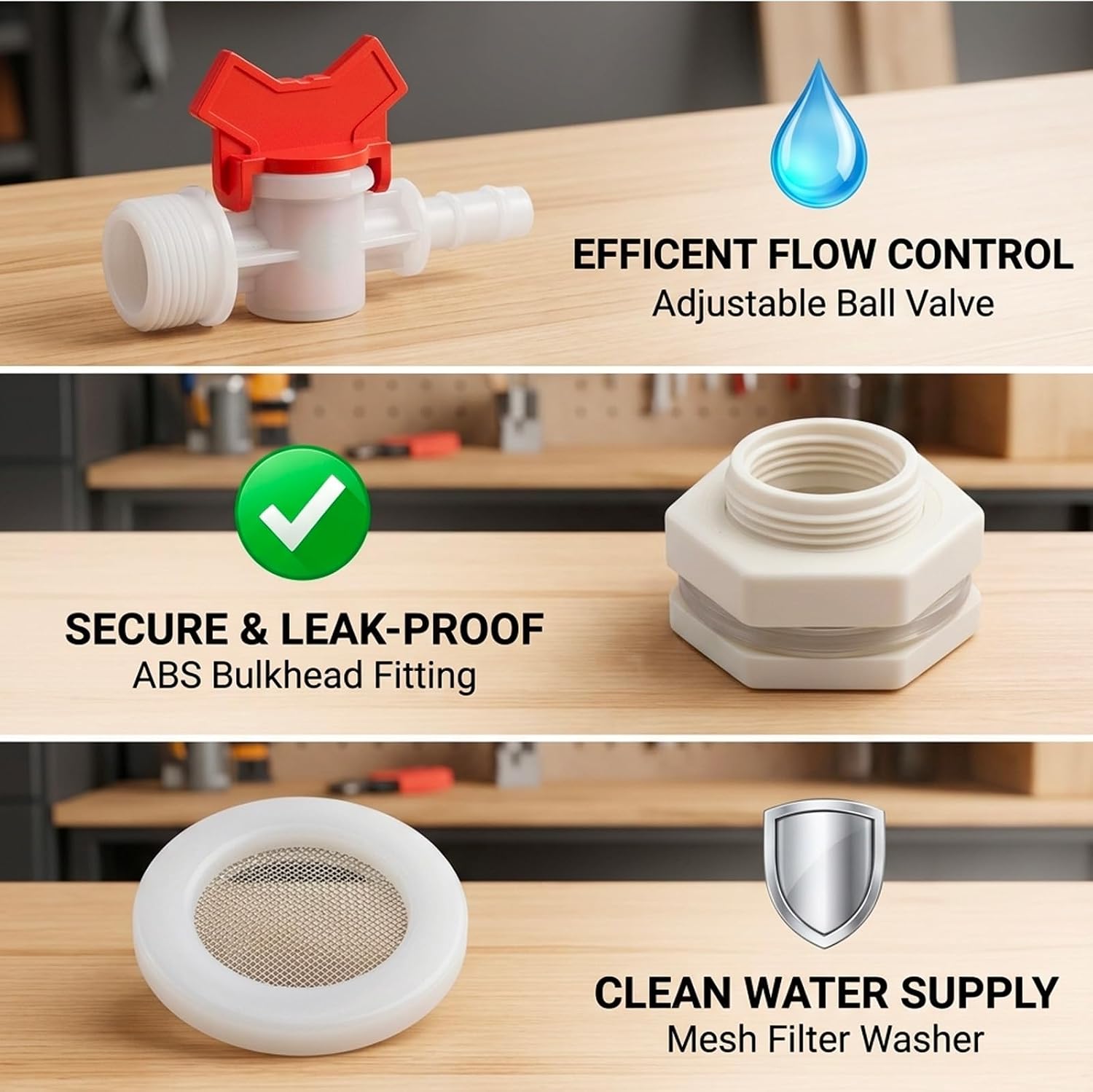 Rabbit Watering System Kit, 2-Piece Bucket Connector Set with ABS Bulkhead Fittings, Barb Ball Valves and Mesh Filter Washers for Poultry Watering Equipment and Automatic Water Dispensers image 3