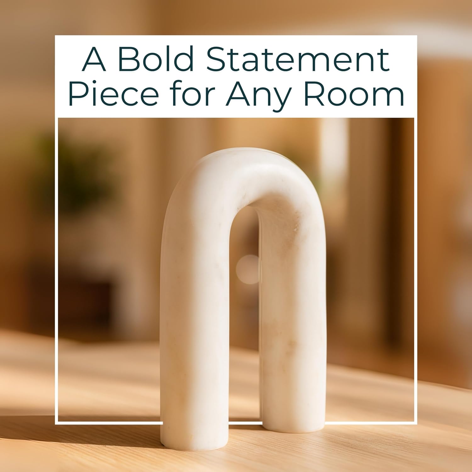 Marble Rounded Horseshoe for Home or Office Decor - Accent Display for Bathroom, Living Room, and Shelf Styling - Curved Figurine Sculpture Ornament for Coffee Table Decor or Bedroom - 8", White