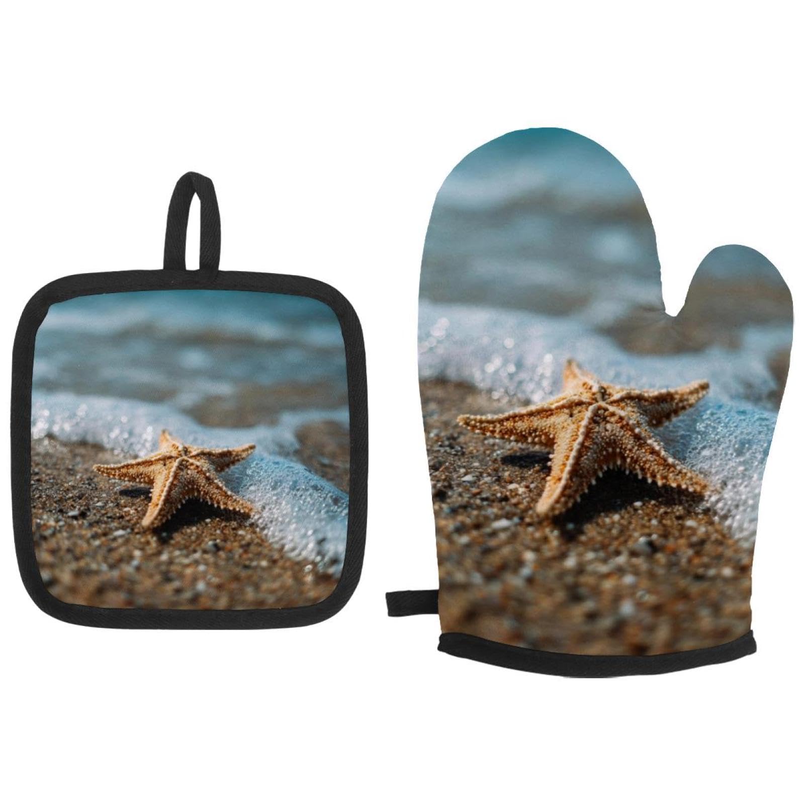 Lot de 3 maniques étoile de mer et coquillages antidérapantes pour cuisine et barbecue