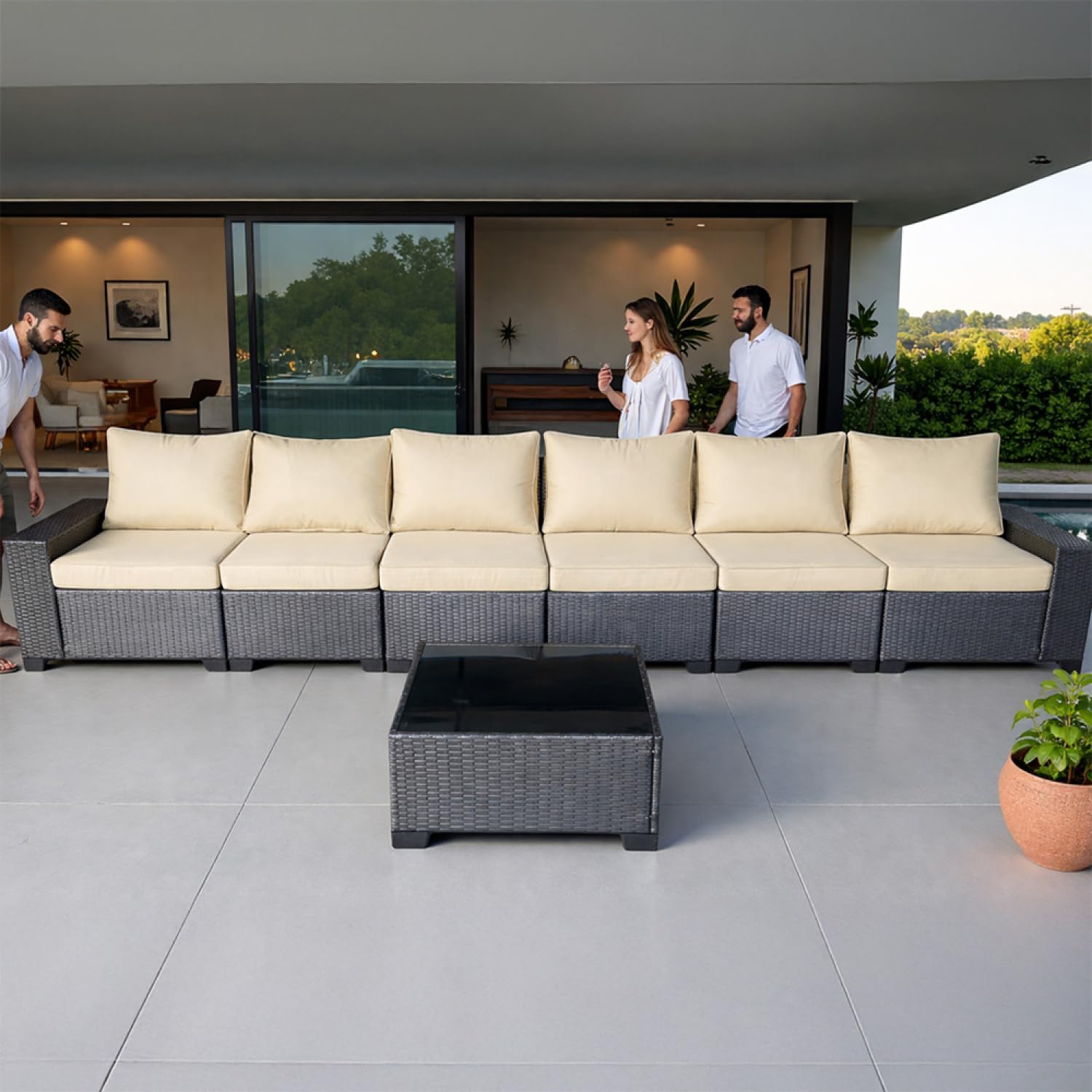 CONCEPT USINE Salon de Jardin d'angle Modulable 7 Places Résine Marron