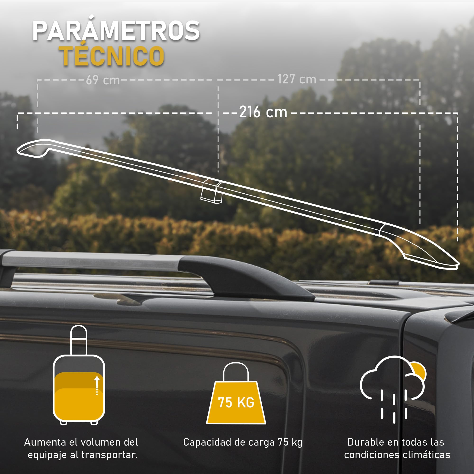 CHROMEMASTER | Compatible con Citroen Berlingo Long 2018+ | Barras Portaequipajes, Rieles de Techo; Se Utilizan para el Montaje de Portaequipajes de Techo, Cajas de Techo o Portabicicletas; Aluminio