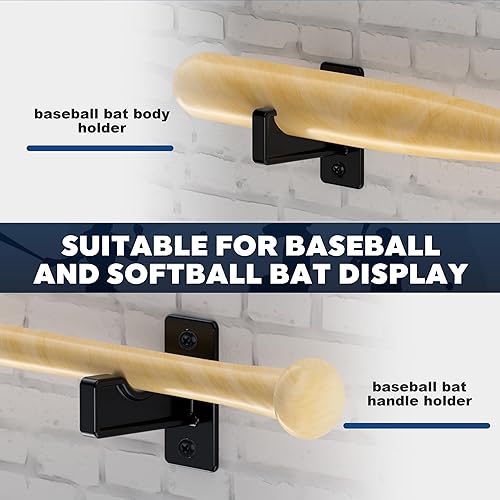 Miniatura 3 de Hikeen 2 paquetes de soporte de pared para bate de béisbol para exhibición horizontal