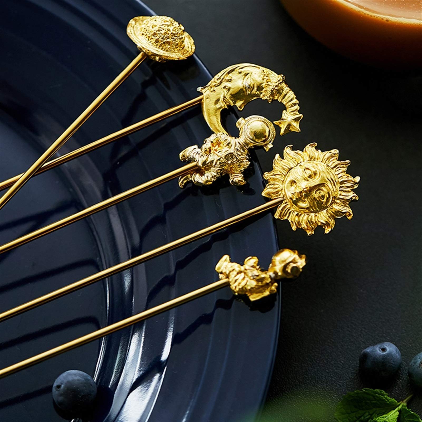 Cucharas de Postre Coffee agitando el palillo Creativo Acero Inoxidable Swizzling Stick Fruit Leche Tea Leche Cocktail Bebida Remitente Reutilizable ​Cucharas de Cóctel (Color : A)