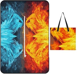 Picnic Beach Blanket Fire Vs Ice Art Printed Family Mat Portable Large Picnic Blankets Picnic Mat Foldable Durable Picnic Blankets