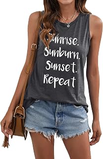 Sunrise Sunburn Sunset Repeat Tank Tops Women Letter Printed Summer Tank Casual Sleeveless Vest Shirt
