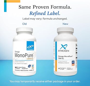 XYMOGEN Omega MonoPure 1300 EC - Heart & Brain Support - DHA & EPA Omega-3 Fish Oil - Monoglyceride High Absorption Softgels - Enteric Coated - 60 Softgels