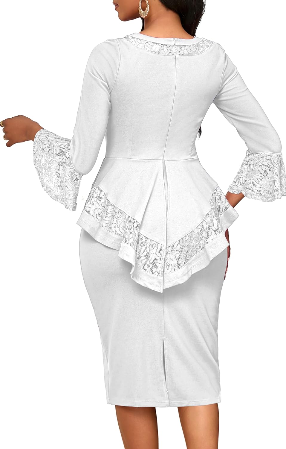 Elegant Dresses for Women Wear to Work Long Sleeve Cocktail Business Knee Length Pencil Lace Dress - Image 2