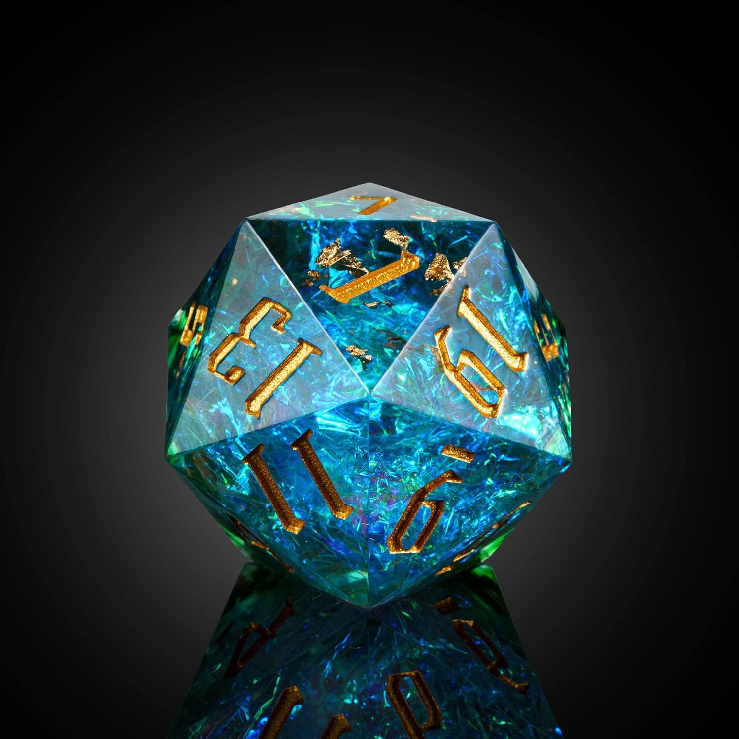 Cusdie 33MM D20 DND Dice with Sharp Edges and Glitter Foil Inclusions, Single 20 Sided D&D Dice