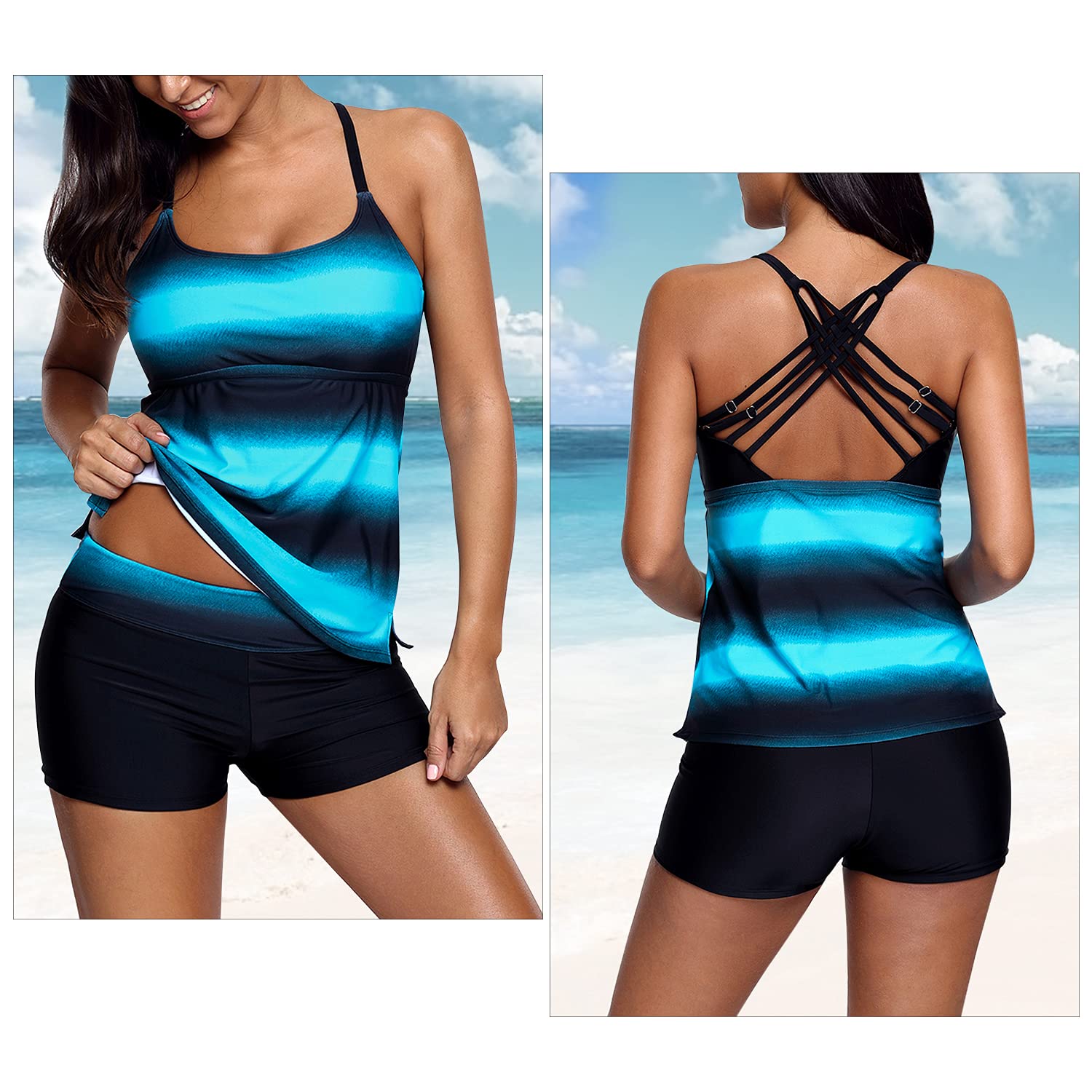 Tankini para Mujer Conjuntos de Traje de baño Talla Grande Traje de baño de Cintura Alta con Cuello Halter Floral