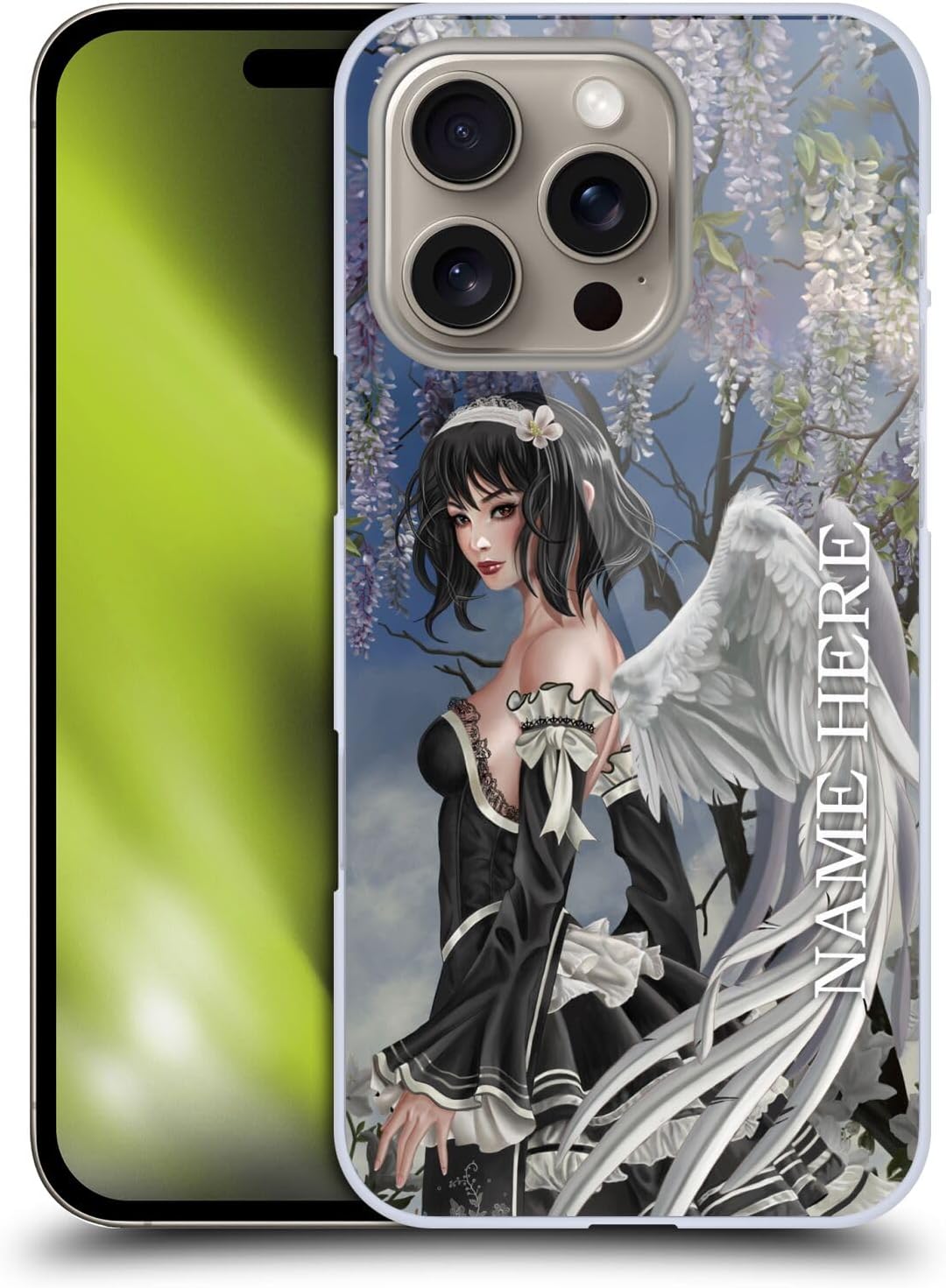 Head Case Designs Officially Licensed Custom Customized Personalized Nene Thomas Angel and Flowers Anime Fairy Name and Initial Hard Back Case Compatible with Apple iPhone 16 Pro