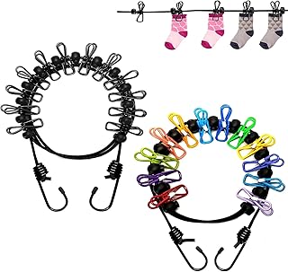 Xugoox Travel Clothesline, 2 Pack Windproof Portable Clothesline, Camping Clothesline with 24 Clothes Clips for Indoor Bac...