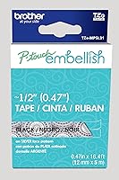 Vista 1 de Brother P-touch Embellish Cinta de impresión negra sobre encaje plateado con patrón TZEMPSL31 – ~1.3 cm de ancho x 4 m de largo para usar